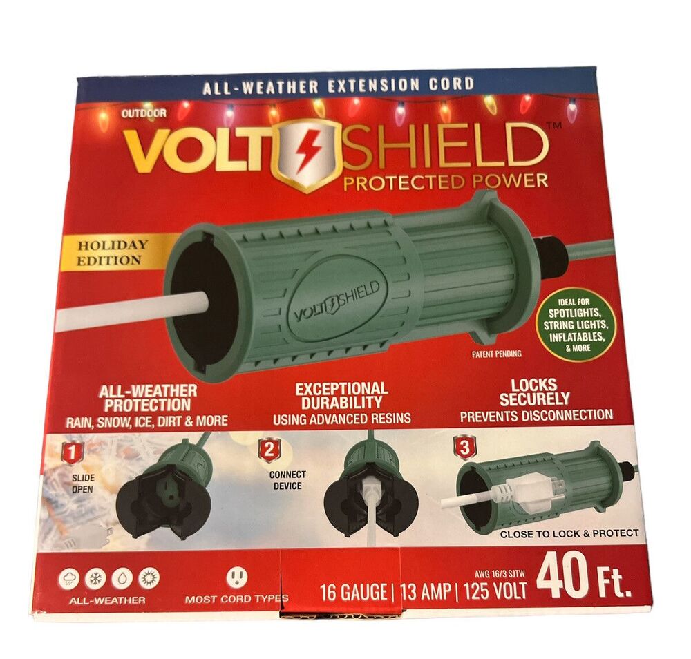 Volt Shield 40 Ft Outdoor Extension Cord Lock Cover 16/3 SJTW Weatherproof New